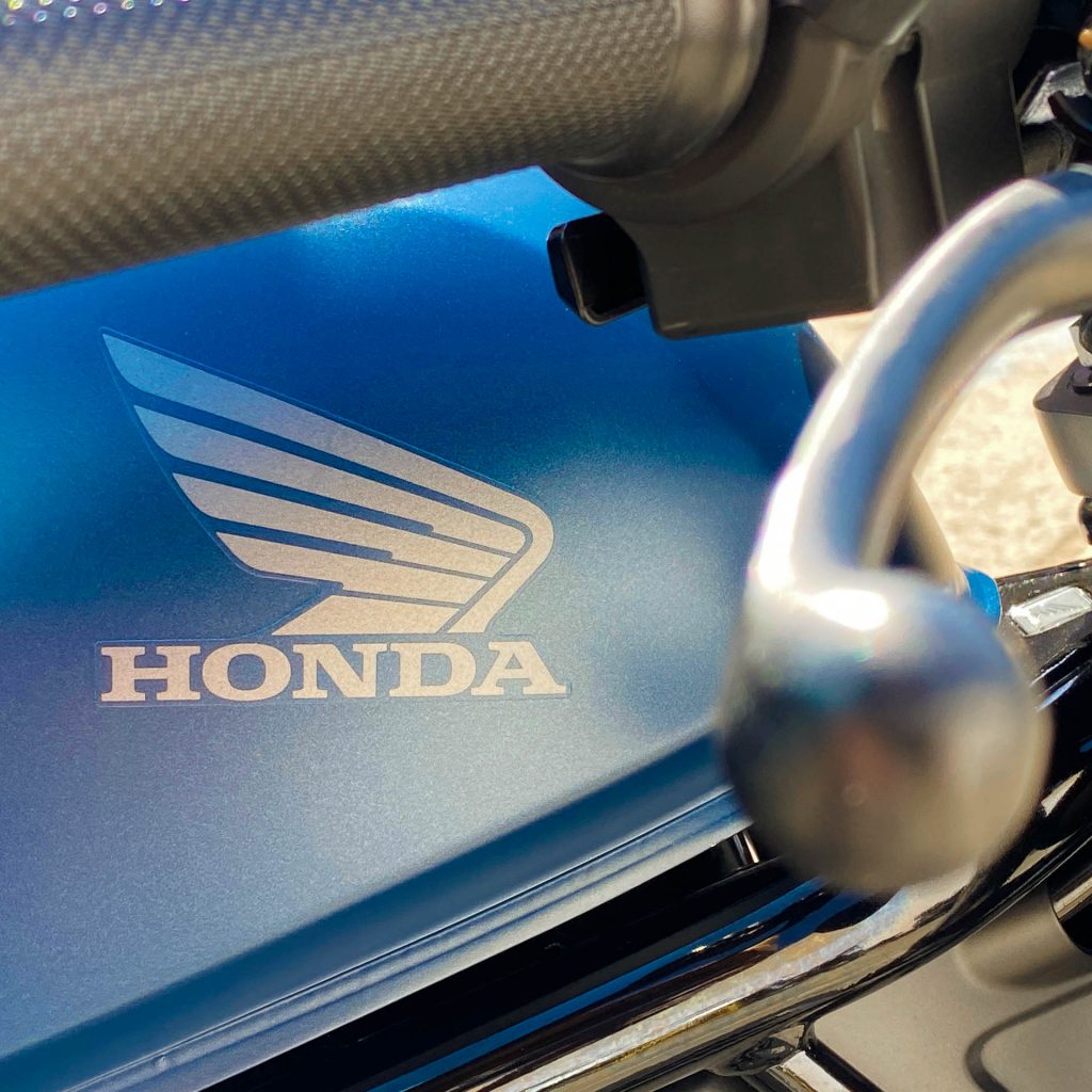 Picture taken by Los Angeles social media photographer NIck Reid of Honda logo on a Blue Motorcycle